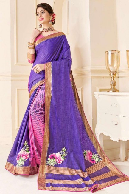 Violet Saree in Tussar silk with Printed,weaving