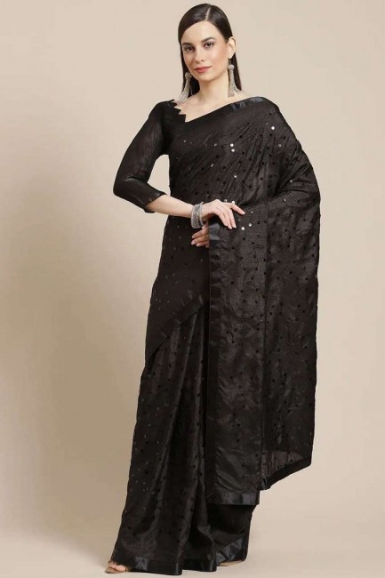 Black Silk  Saree in Embroidered