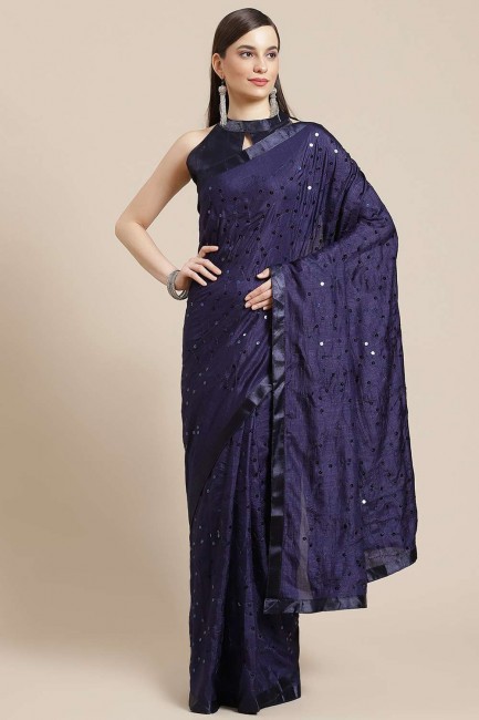 Blue Saree with Embroidered Silk