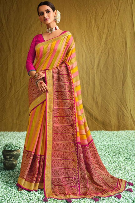 Multicolor South Indian Saree in Brasso with Printed