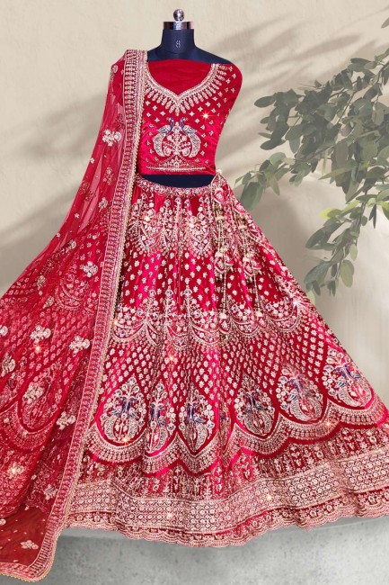 Embroidered Red  Wedding Lehenga Choli in Velvet