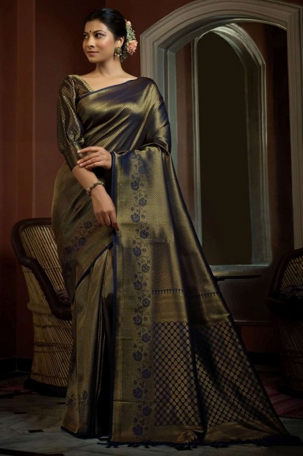 Saree Art silk with Weaving in Navy blue