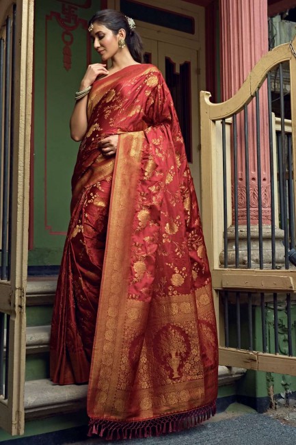 Art silk Saree in Maroon with Weaving