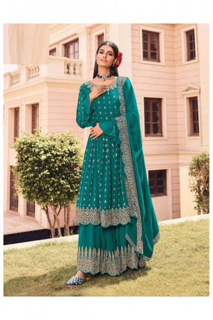Embroidered Faux georgette Eid Palazzo Suit in Rama