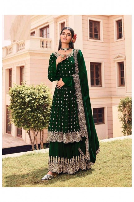 Green Embroidered Faux georgette Eid Palazzo Suit