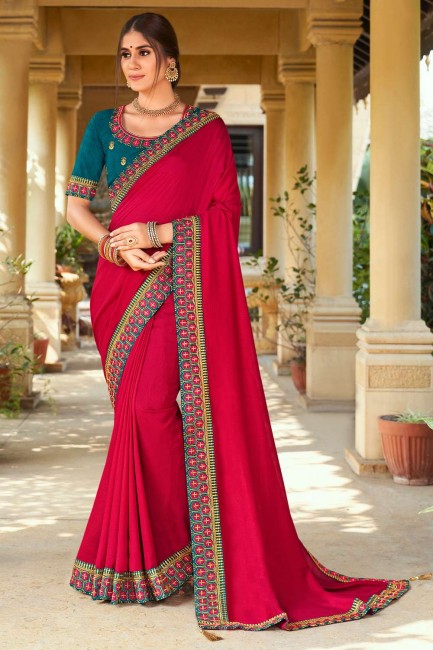 Crimson Saree in Silk with Resham,zari,embroidered