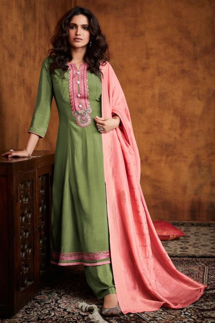 Silk Eid Palazzo Suit with Embroidered