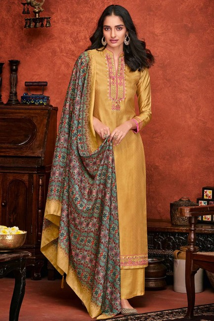 Silk Mustard  Eid Palazzo Suit in Digital print