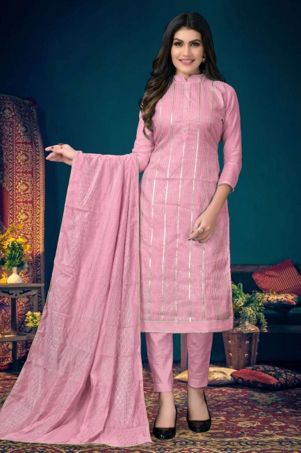Pink Chanderi Embroidered Eid Salwar Kameez with Dupatta