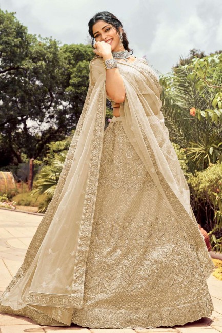 Embroidered Party Lehenga Choli in Off white Organza