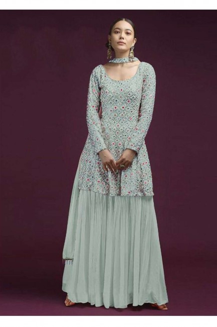 Eid Salwar Kameez in Grey Faux georgette with Embroidered
