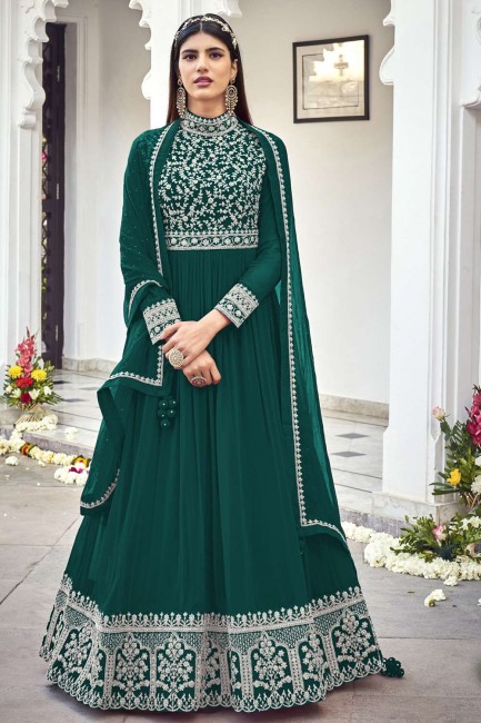 Faux georgette Eid Anarkali Suit with Embroidered