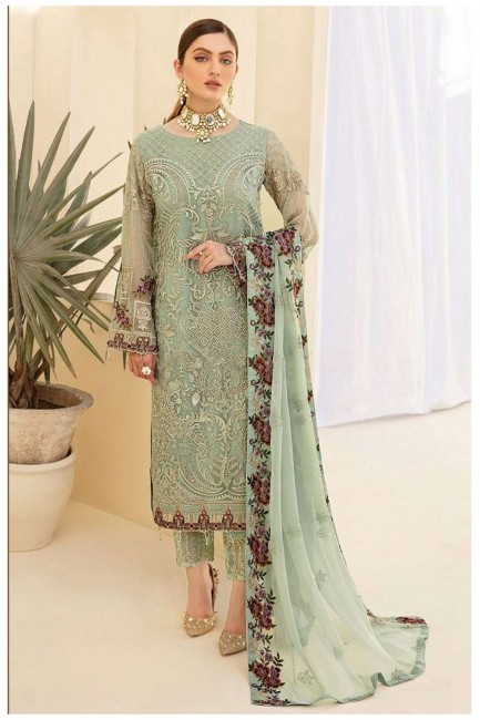 Faux georgette Embroidered  Pista  Eid Pakistani Suit with Dupatta