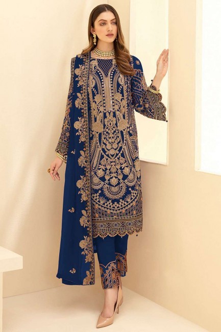 Blue Embroidered Faux georgette Pakistani Suit