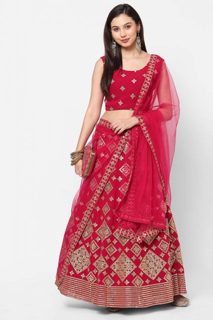 Magenta Party Lehenga Choli in Net with Embroidered
