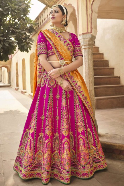 Pink Silk Embroidered Party Lehenga Choli with Dupatta