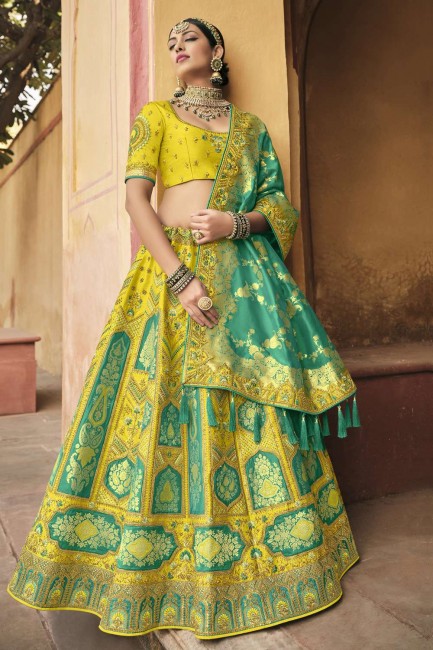 Party Lehenga Choli in Green Silk with Embroidered