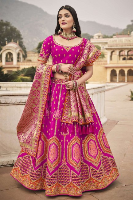 Silk Embroidered Pink Party Lehenga Choli with Dupatta