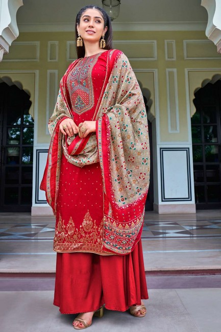 Jacquard silk Eid Palazzo Suit with Printed