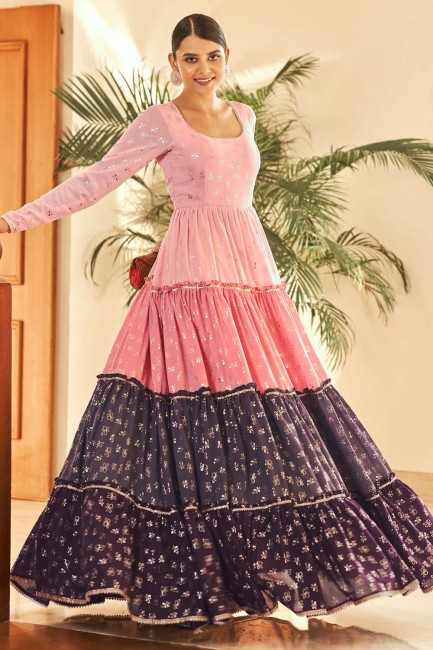 Pink Georgette Gown Dress