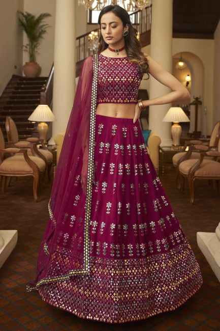 Georgette Dark pink Party Lehenga Choli in Embroidered