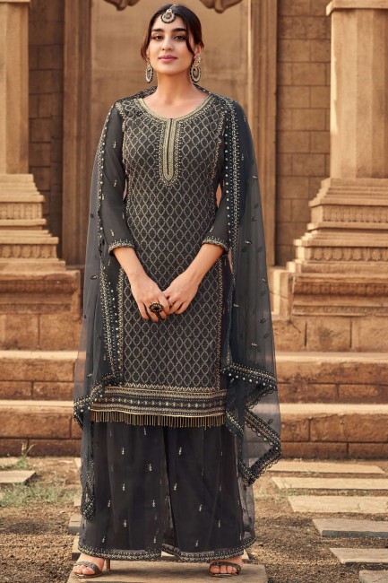 Georgette Eid Palazzo Suit with Embroidered