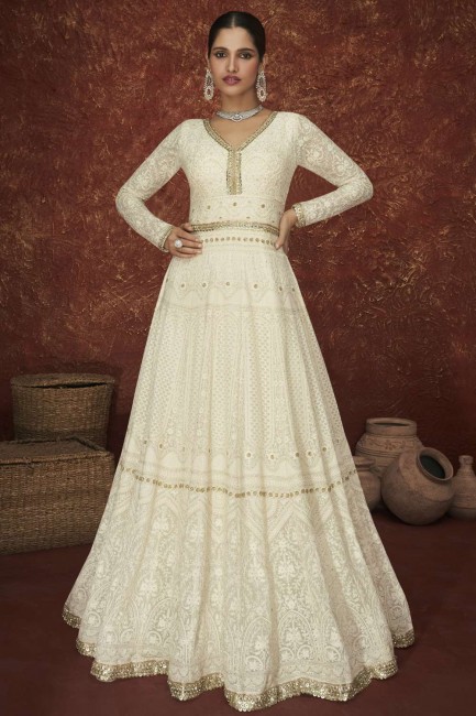 White Embroidered Georgette Eid Anarkali Suit