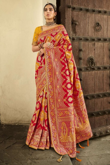 Red Saree  Silk with Embroidered