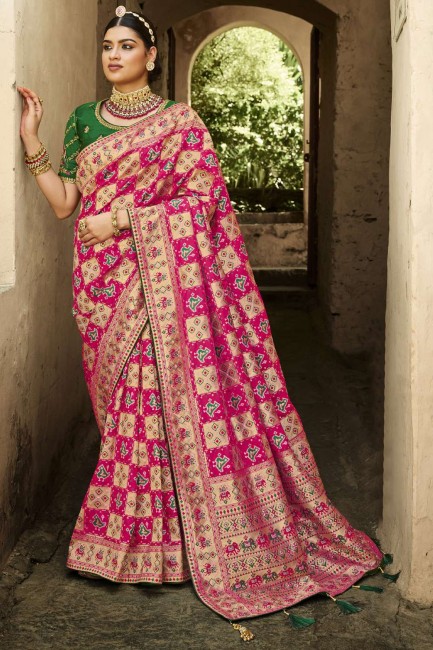 Saree in Silk with Pink Embroidered