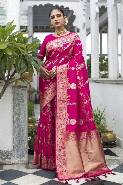 Pink Banarasi Saree in Banarasi silk with Weaving