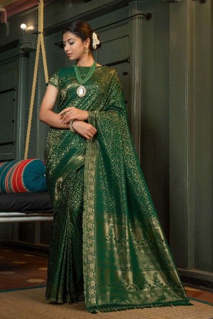 Saree in Weaving Green Silk