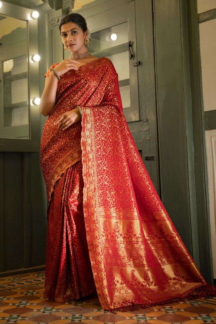 Saree with Weaving Maroon Silk