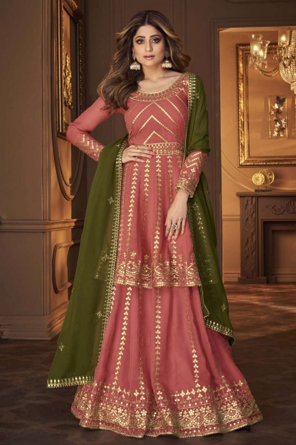 Georgette Eid Sharara Suit with Embroidered