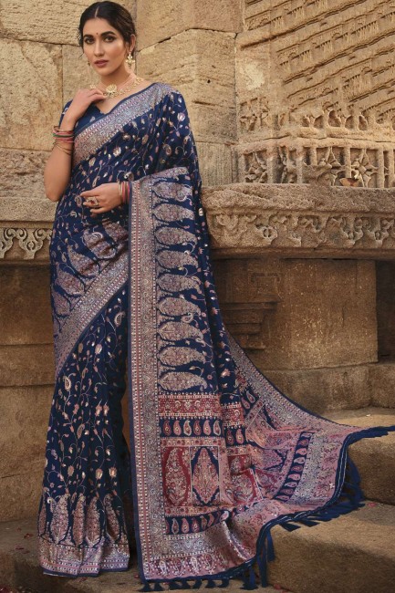 Blue Saree in Silk  Printed