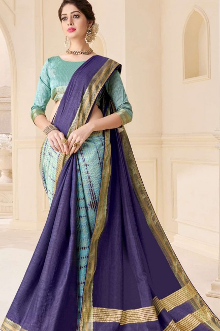 Tussar silk Saree with Printed in Blue