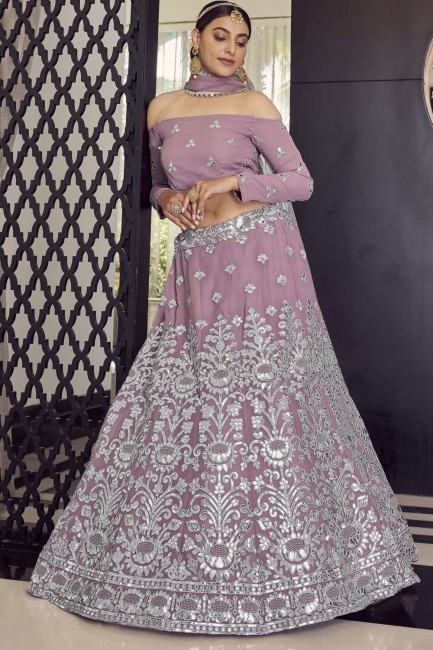 Party Lehenga Choli in Mauve  Georgette with Embroidered