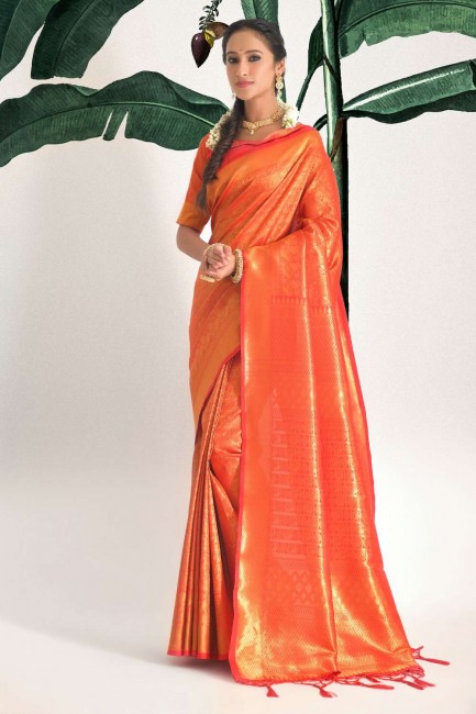 Orange Weaving Saree in Silk