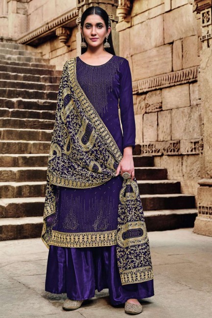 Stone with moti Georgette Eid palazzo Suit in Purple with Dupatta