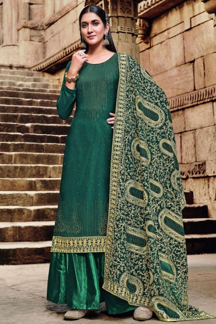 Teal  Georgette Stone with moti Eid palazzo Suit with Dupatta