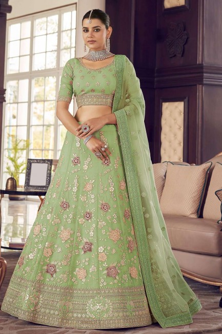 Pista Party Lehenga Choli in Organza Embroidered