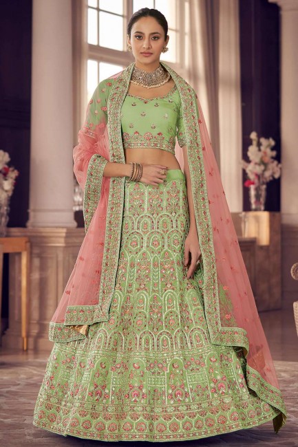 Embroidered Party Lehenga Choli in Pista  Organza
