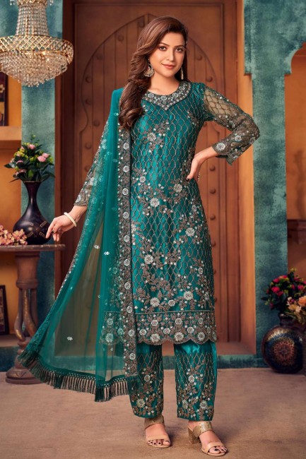 Net Rama Eid Palazzo Suit in Embroidered