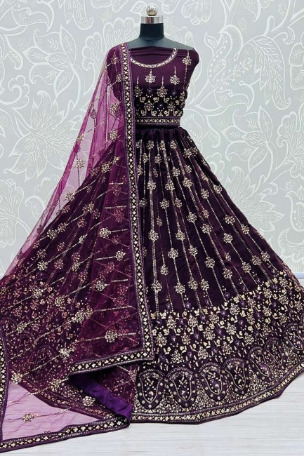Purple Wedding Lehenga Choli in Georgette with Embroidered