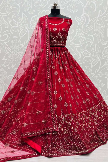 Georgette Red Wedding Lehenga Choli in Embroidered