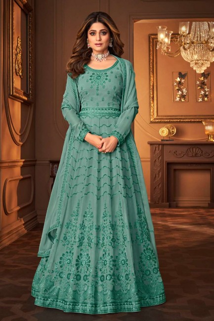 Anarkali Suit in Light turquoise  Georgette with Embroidered
