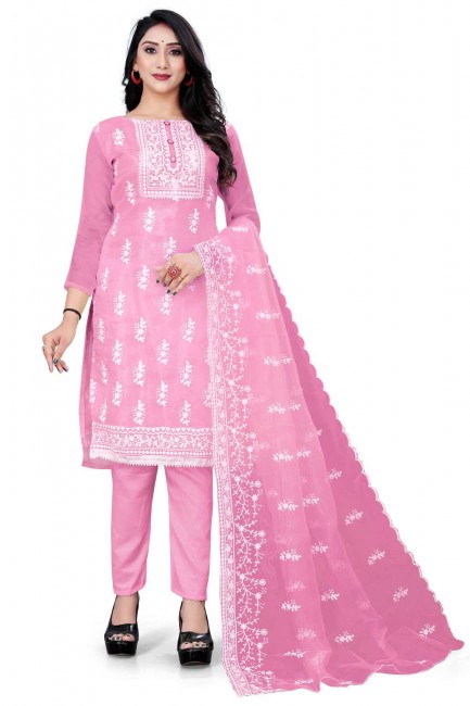 Pink Organza Embroidered Salwar Kameez with Dupatta