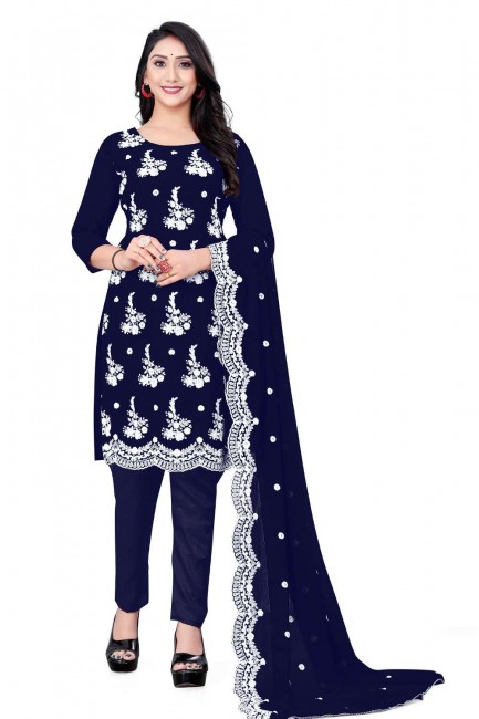 Salwar Kameez in Georgette Blue with Embroidered