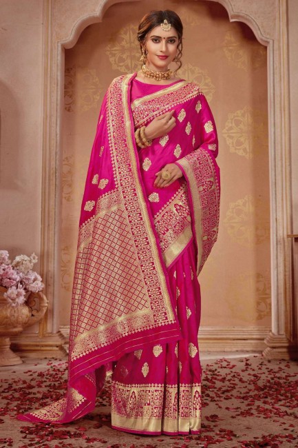 Banarasi Saree in Banarasi silk with Pink Weaving