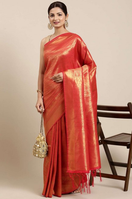 Red Zari,weaving Saree in Silk
