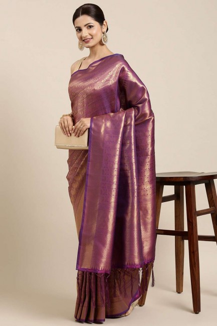 Purple Silk Saree with Zari,weaving
